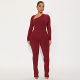 Women Casual Women Asymmetrical V-Neck Long Sleeve Top and Trousers Two-Piece Set