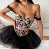 Women Summer Sexy Leopard Print Jacquard Tie-up Vest Herringbone Bra