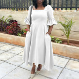 Plus Size Women Autumn/Winter Elegant Ruffle Sleeve Pocket Dress