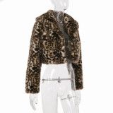 Women American Style Autumn/Winter Leopard Print Furry Turndown Collar Jacket
