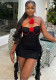 Women Sexy Bandeau Dress with Patchwork Halter Neck Red Flower Ruffles
