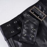 Women Sexy Pu-Leather Belt Skirt