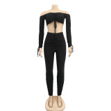 Women Grunge Sleeve Tie-up Top and Pant Two-piece Set