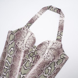 Women Autumn/Winter Elegant Sexy Sleeveless Snake Print Halter Jumpsuit