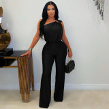 Women Casual Slash Shoulder Sleeveless Bodycon Jumpsuit