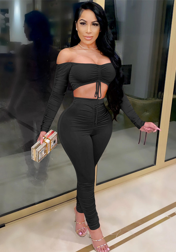 Women Grunge Sleeve Tie-up Top and Pant Two-piece Set