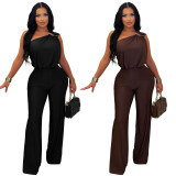 Women Casual Slash Shoulder Sleeveless Bodycon Jumpsuit