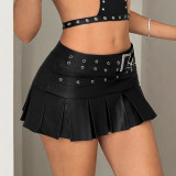 Women Pu Leather Pleated Skirt