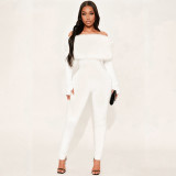 Women Autumn/Winter Off-Shoulder Sexy Furry Long Sleeve Jumpsuit