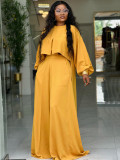 Women Autumn/Winter Round Neck Irregular Lantern Sleeve Top Wide Leg Pants Two-Piece Set