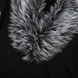 Women Autumn Solid Sexy Furry Neck V-Neck Long Sleeve Romper