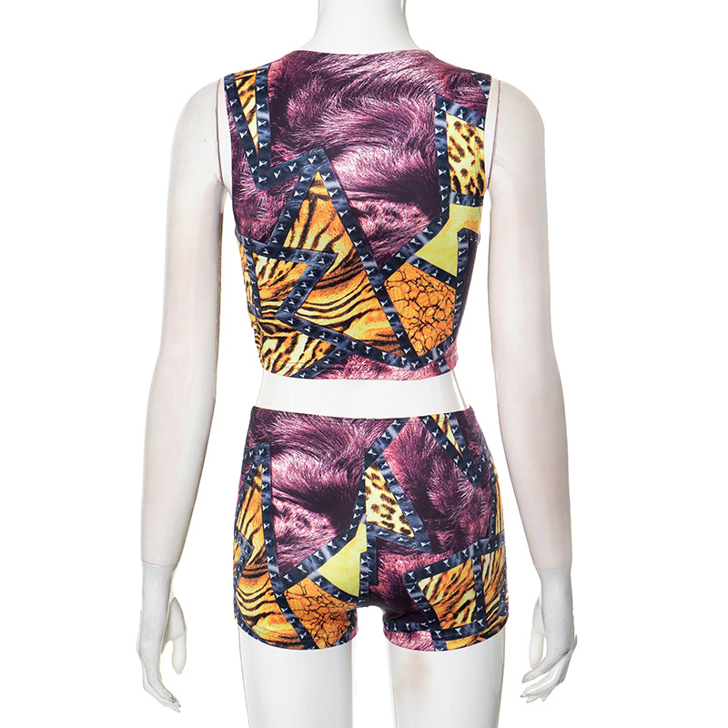 Leopard Print Sleeveless Crop Top & Shorts Two-Piece Set