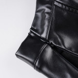 Women Sexy Pu-Leather Solid Basics Halter Neck Top