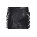 Women Sexy Pu-Leather Belt Skirt
