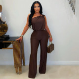 Women Casual Slash Shoulder Sleeveless Bodycon Jumpsuit