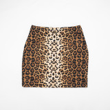 Women Leopard Print Ruffle Collar Bell Bottom Sleeve Top Bra and Skirt Three-Piece