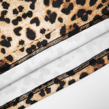 Women Leopard Print Ruffle Collar Bell Bottom Sleeve Top Bra and Skirt Three-Piece