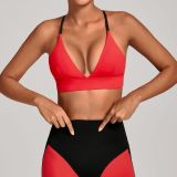 Women Adjustable Strap Color Block Yoga Bra Tank Top