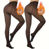 Women Autumn/Winter Fleece-Lined Basic Pantyhose