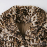 Women American Style Autumn/Winter Leopard Print Furry Turndown Collar Jacket