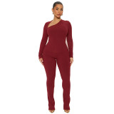 Women Casual Women Asymmetrical V-Neck Long Sleeve Top and Trousers Two-Piece Set