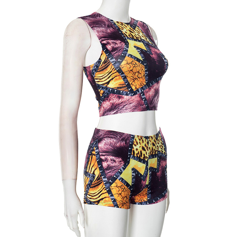 Leopard Print Sleeveless Crop Top & Shorts Two-Piece Set