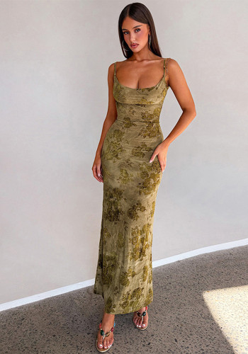 Women Sexy Tie-Dye Backless Patchwork Chain Maxi Dress