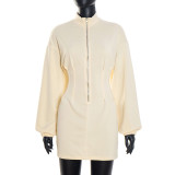 Women Autumn/Winter Solid Casual Stand Collar Long Sleeve Zipper Dress
