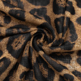 Women Leopard Print Ruffle Collar Bell Bottom Sleeve Top Bra and Skirt Three-Piece