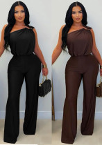 Women Casual Slash Shoulder Sleeveless Bodycon Jumpsuit