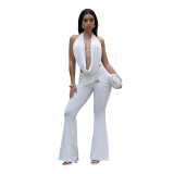 Women Sexy Solid Backless Top and Pants Two-piece Set