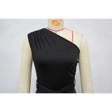 Women Sleeveless Slash Shoulder Solid Jumpsuit