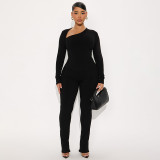 Women Casual Women Asymmetrical V-Neck Long Sleeve Top and Trousers Two-Piece Set