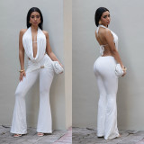Women Sexy Solid Backless Top and Pants Two-piece Set