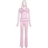 Women Autumn/Winter Solid Zipper Crop Top and Pant Casual Two-Piece Set