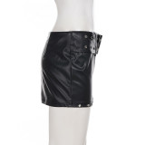 Women Sexy Pu-Leather Belt Skirt