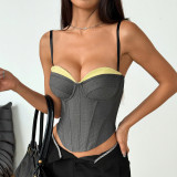 Patchwork Contrast Fishbone Strap Vest