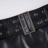 Women Sexy Pu-Leather Belt Skirt