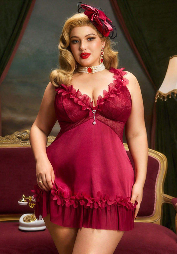 Plus Size Women V-Neck Camisole Sexy Backless Ruffle Dress