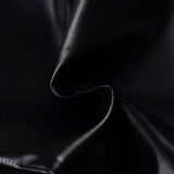 Women Sexy Pu-Leather Solid Basics Halter Neck Top