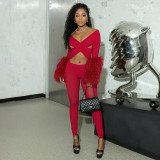 Women Autumn/Winter Sexy Hollow Out Patchwork Furry Jumpsuit