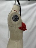 Women Vest Red Beaded Body Chain Sexy Top
