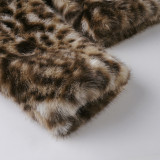 Women American Style Autumn/Winter Leopard Print Furry Turndown Collar Jacket