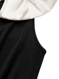 Women Summer Color Block Bow Ribbon Slash Shoulder Sleeveless Jumpsuit