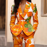 Women Autumn/Winter Elegant Printed Long-Sleeved V-Neck Blazer Jacket