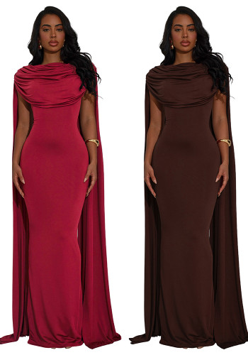 Women Sexy Backless Pleated Solid Dress