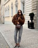 Women's Autumn Winter Short Fashion Faux Fur Plush Turndown Collar Coat