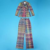 Women's Autumn Winter Career Fashion Plaid Print Long Sleeve Slim Fit Blazer Trousers Suits
