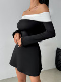 Women's Autumn Winter Off Shoulder Bell Sleeve Long Sleeve Dress
