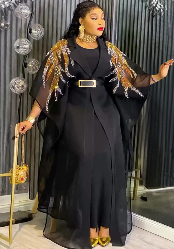 Women's African Plus Size Robe and Dress Solid Color Two-Piece Set